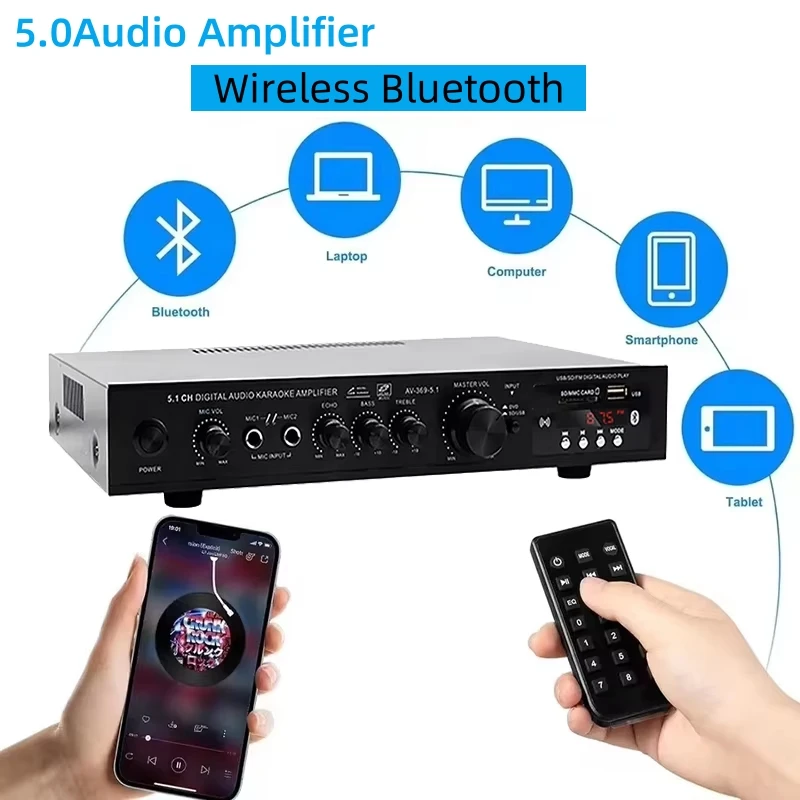 Home Cinema Receiver - AV-369BT Bluetooth 5.1 Speaker Suara AMP