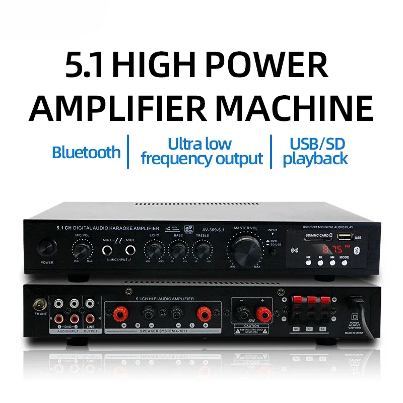Home Cinema Receiver - AV-369BT Bluetooth 5.1 Sound Speaker AMP,