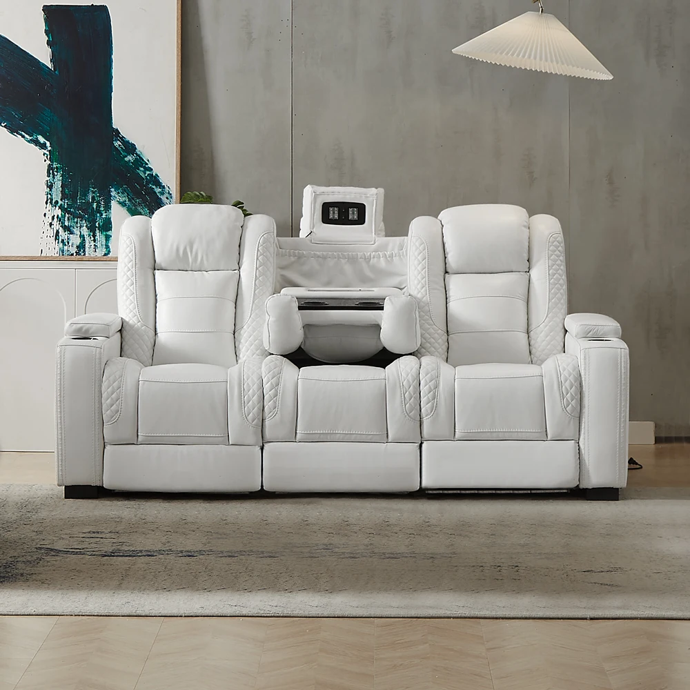 Sofa Kulit Putih Recliner List - Home Cinema Theater ulasan dan harga