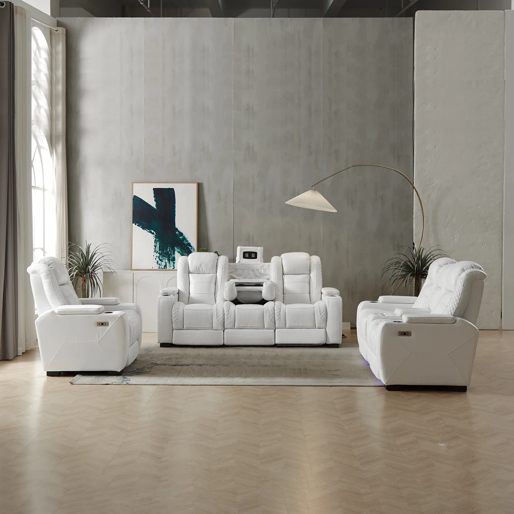 Sofa Kulit Putih Recliner List - Home Cinema Theater ulasan dan harga