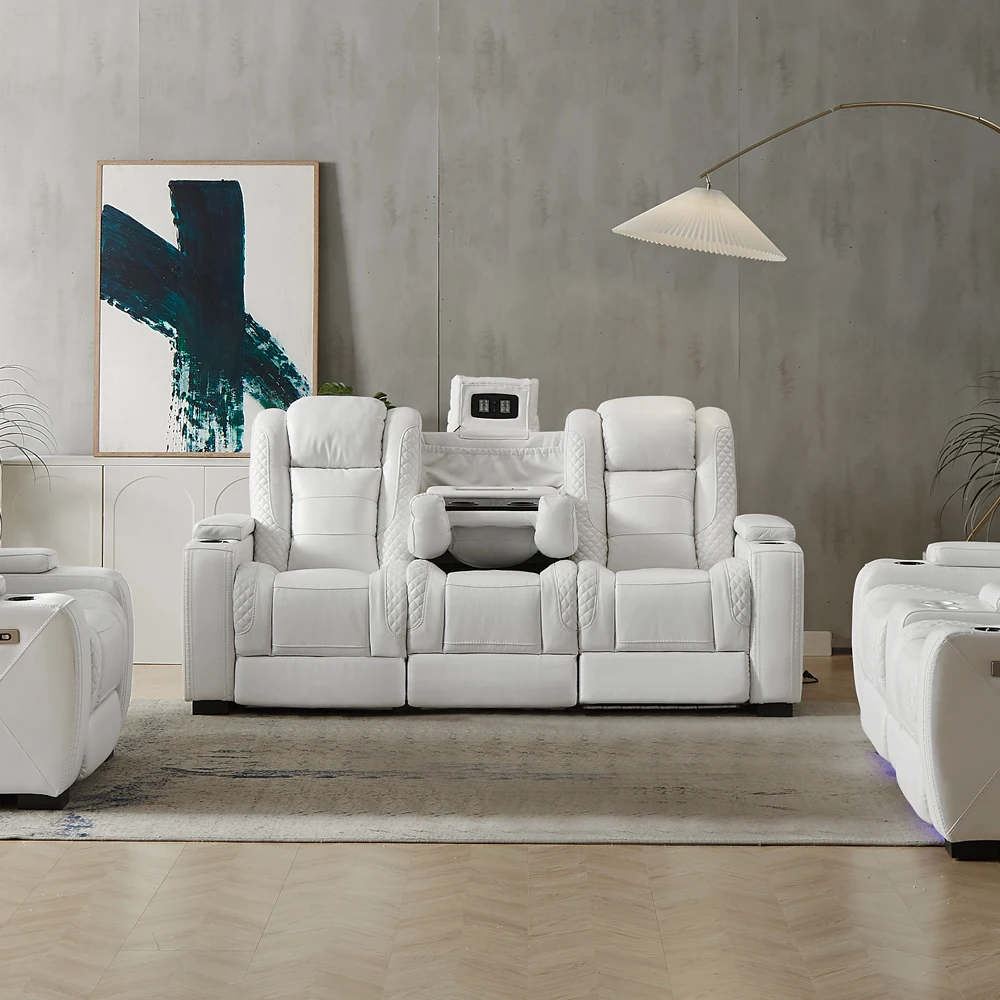 Sofa Kulit Putih Recliner List - Home Cinema Theater ulasan dan harga